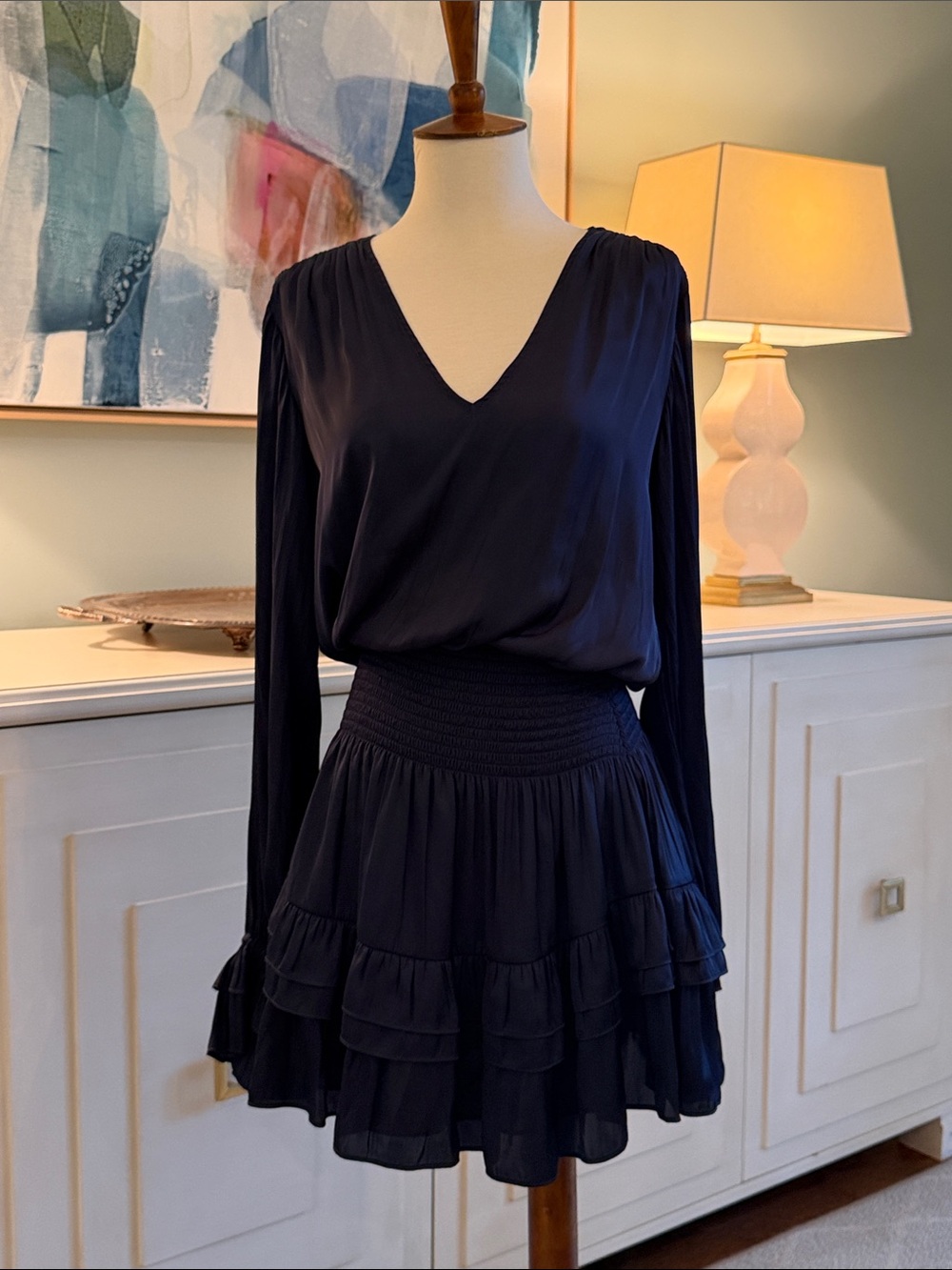 Ramy Brook V-Neck Long Sleeve Navy Dress